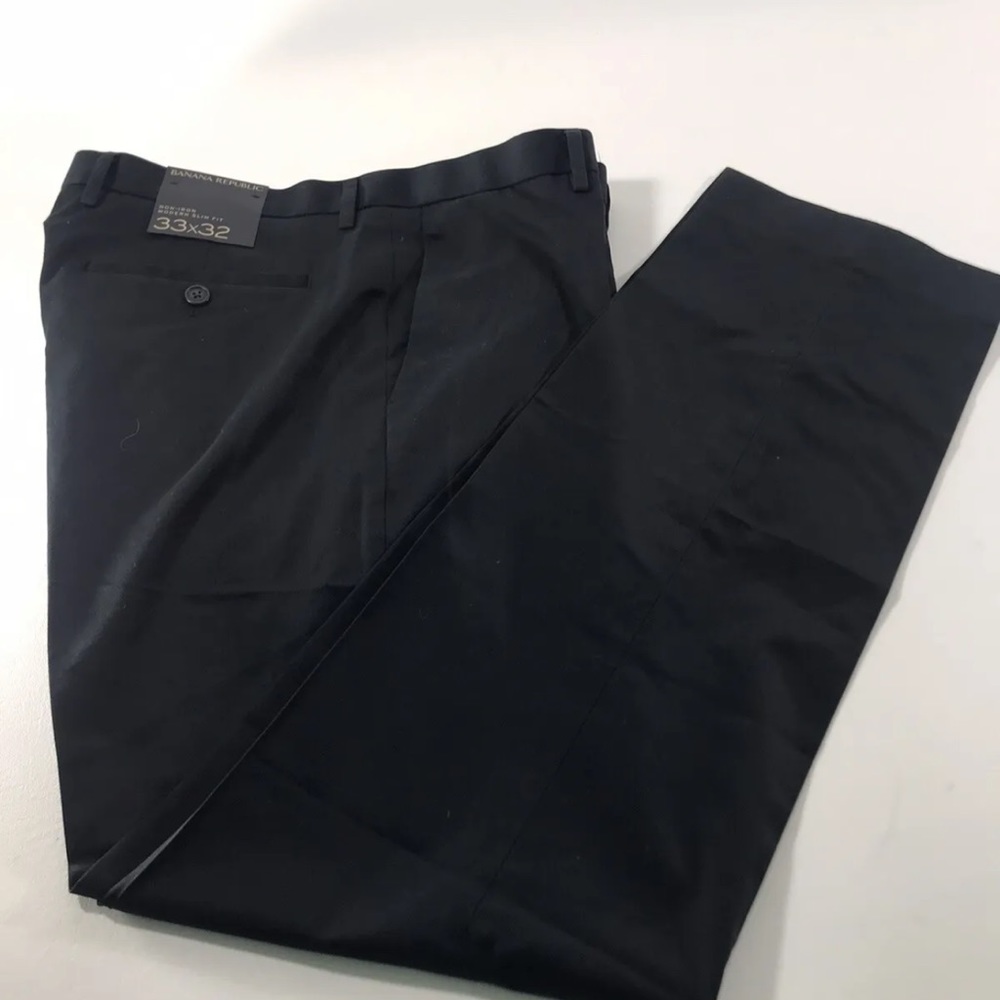 BANANA REPUBLIC Modern Slim Fit 100% Cotton Black Dress Pants 34”x31” *ALTERED*